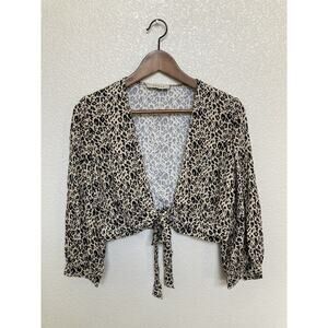 NEW Lenon leopard animal tie front crop shrug cover up womens small beach travel